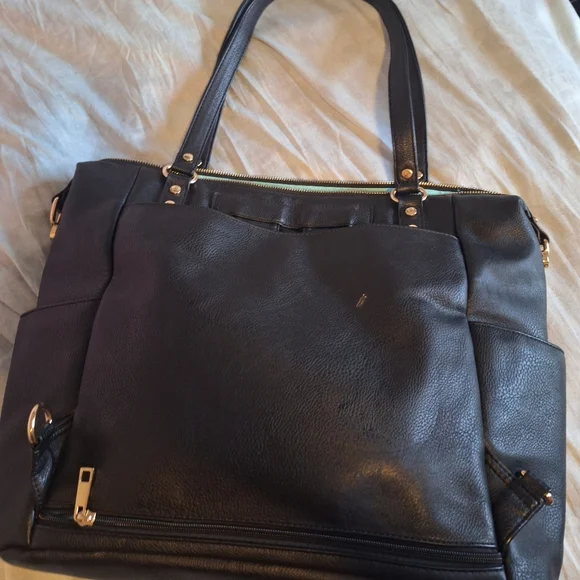 Mominside Black Leather Baby Diaper Bag Backpack, 14 Pockets & Changing Pad - Picture 16 of 16